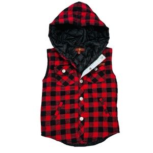7 For All Mankind Buffalo Plaid Hooded Vest Boys Size 4T